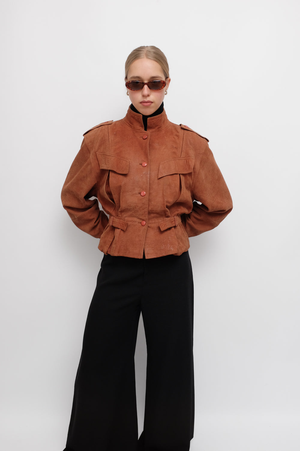 VINTAGE BROWN SUEDE LEATHER FITTED JACKET