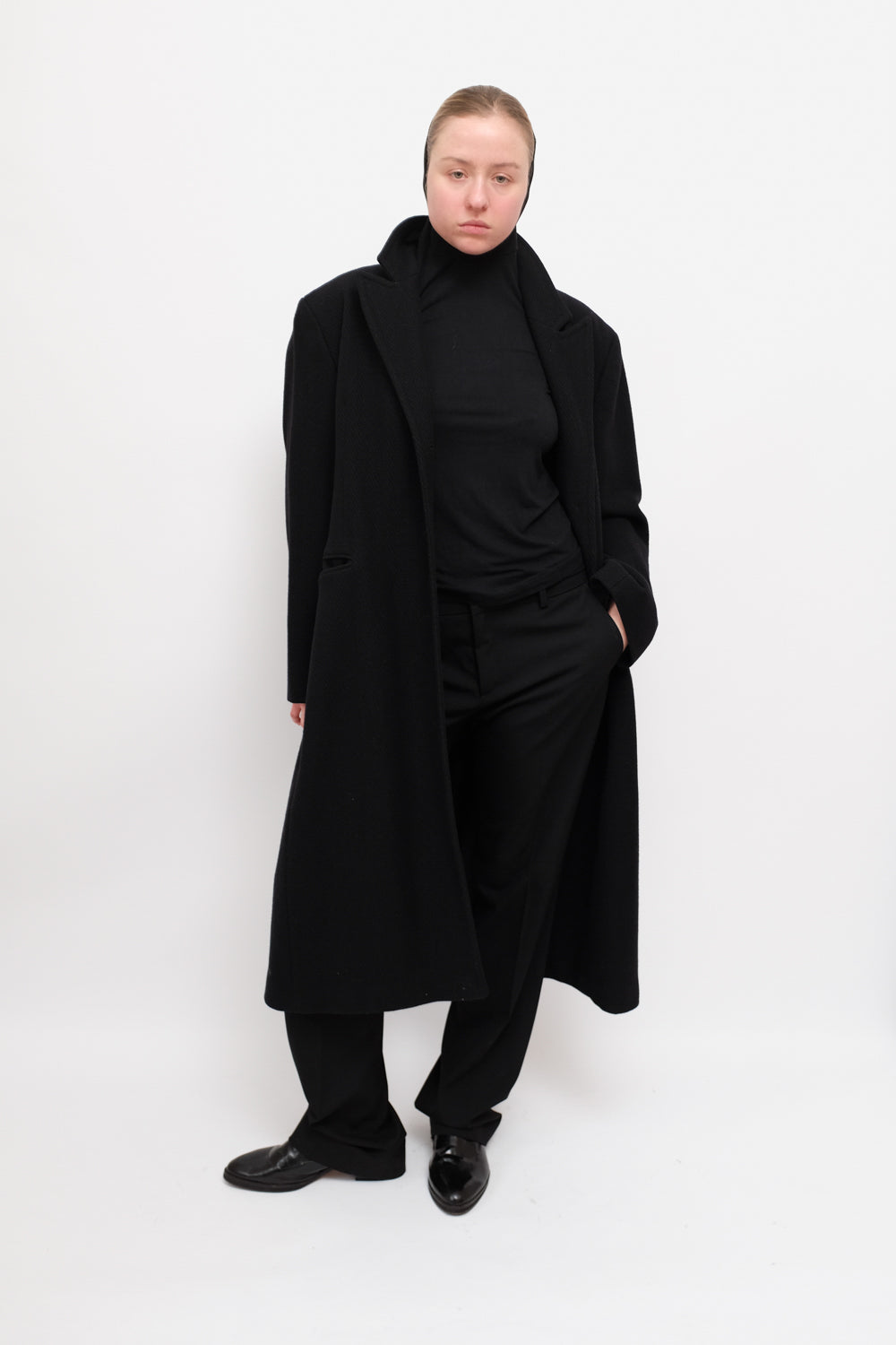 CLASSY BLACK WOOL CASHMERE COAT