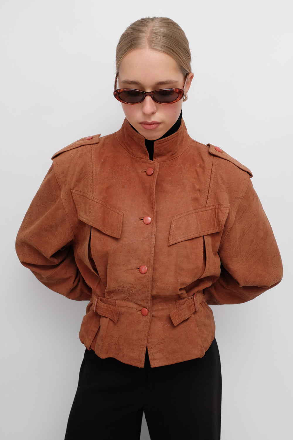 VINTAGE BROWN SUEDE LEATHER FITTED JACKET