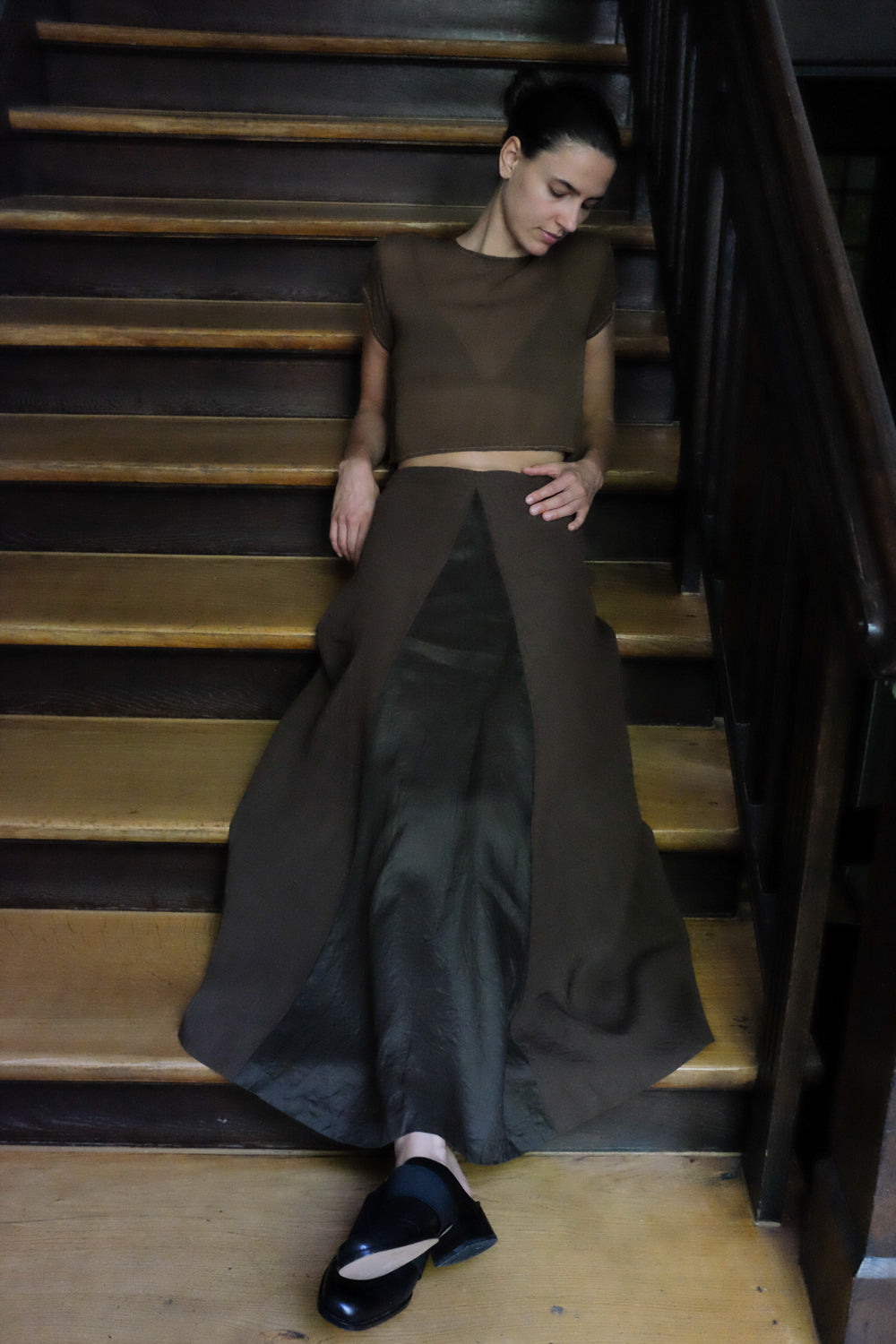 JIL SANDER VINTAGE LONG BROWN SILK SKIRT