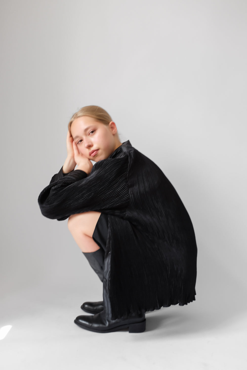PLEATS VINTAGE BLACK SHIRT JACKET
