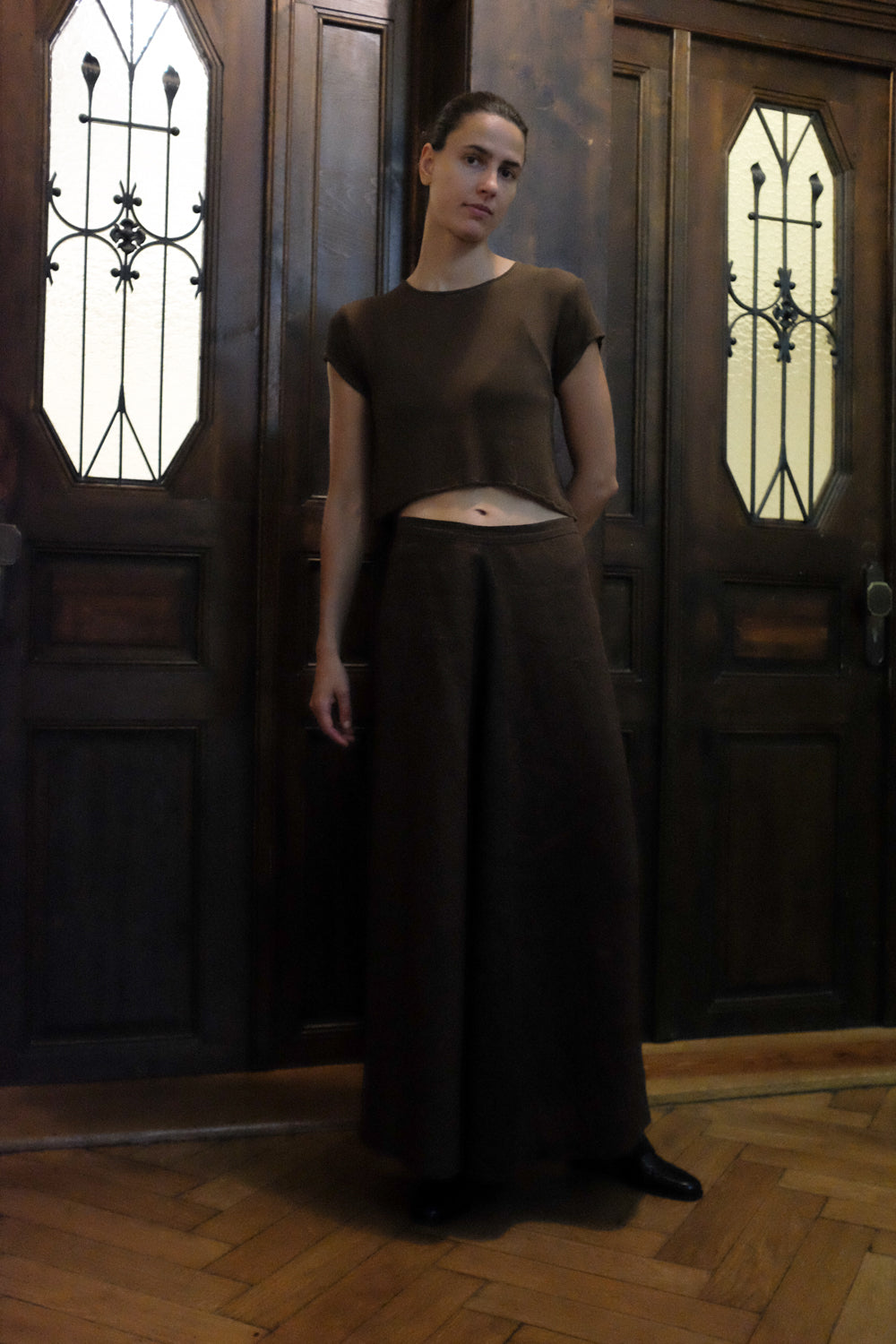 JIL SANDER VINTAGE LONG BROWN SILK SKIRT