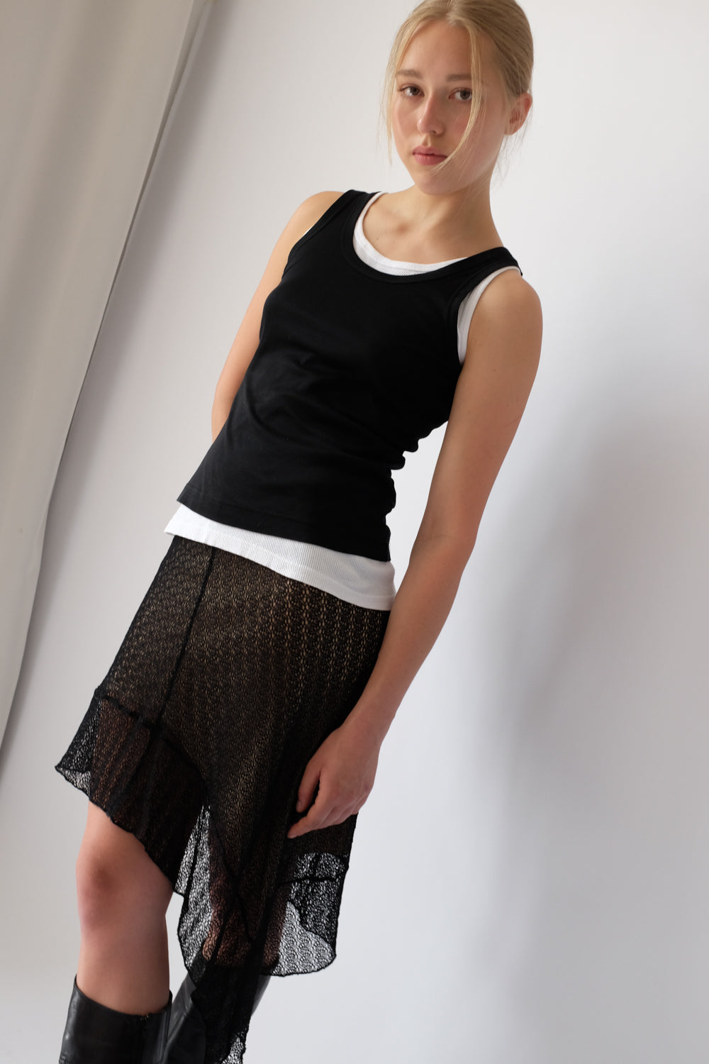 ASYMMETRICAL BLACK LACE SKIRT