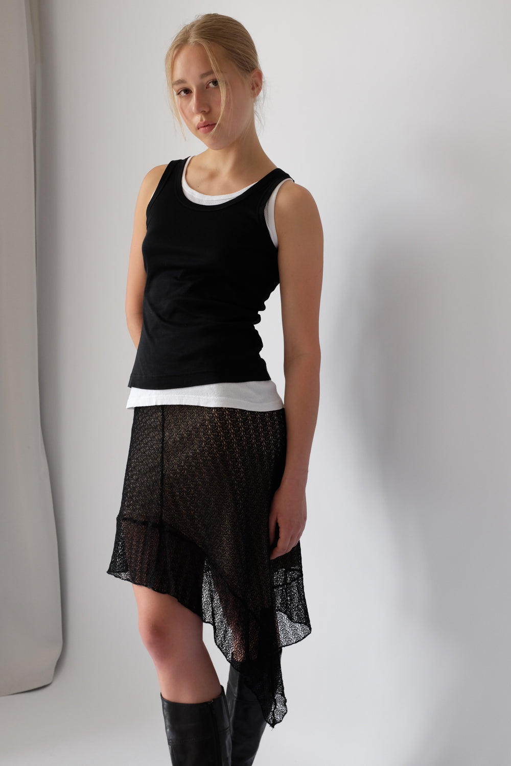 ASYMMETRICAL BLACK LACE SKIRT