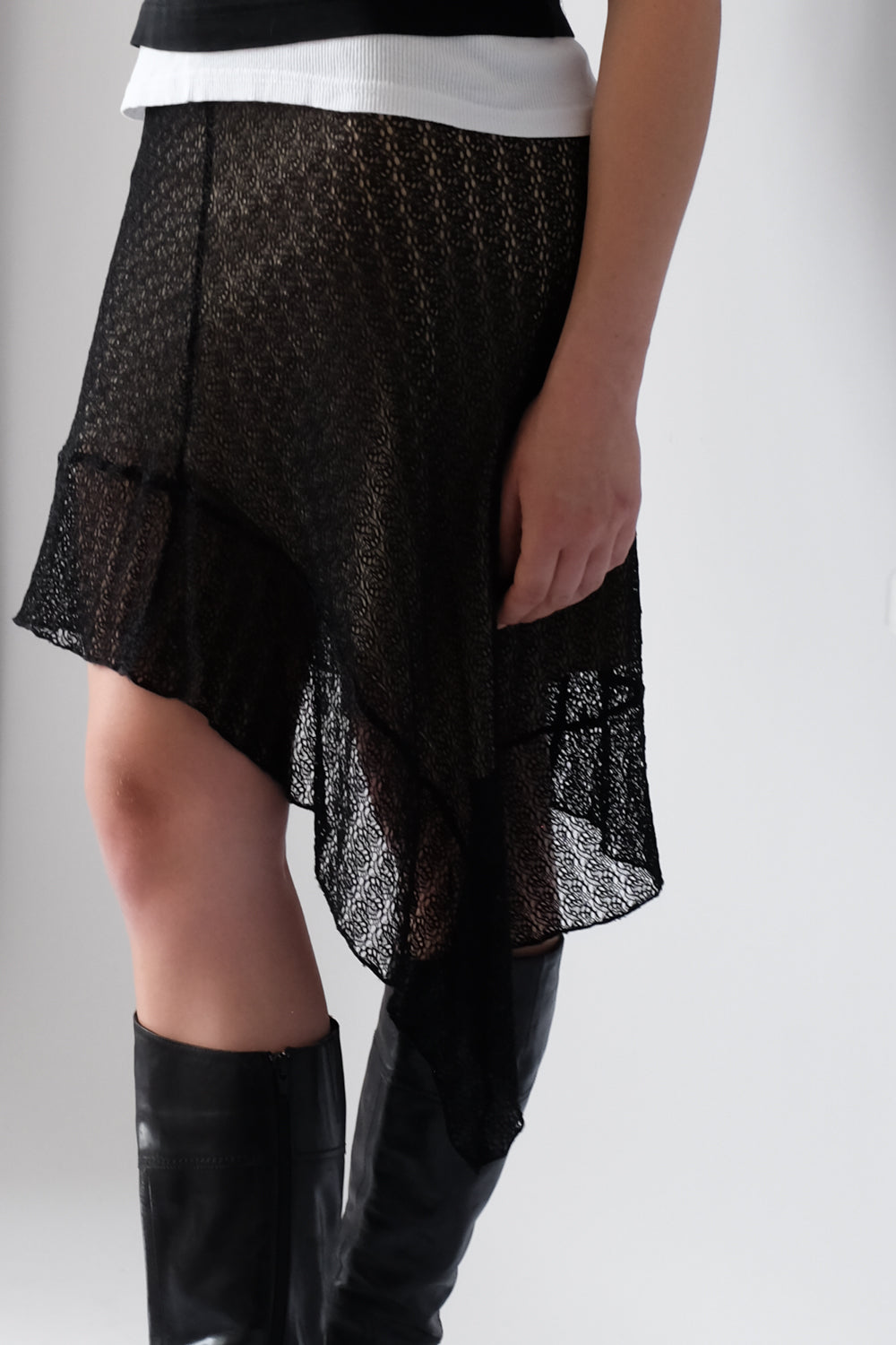 ASYMMETRICAL BLACK LACE SKIRT