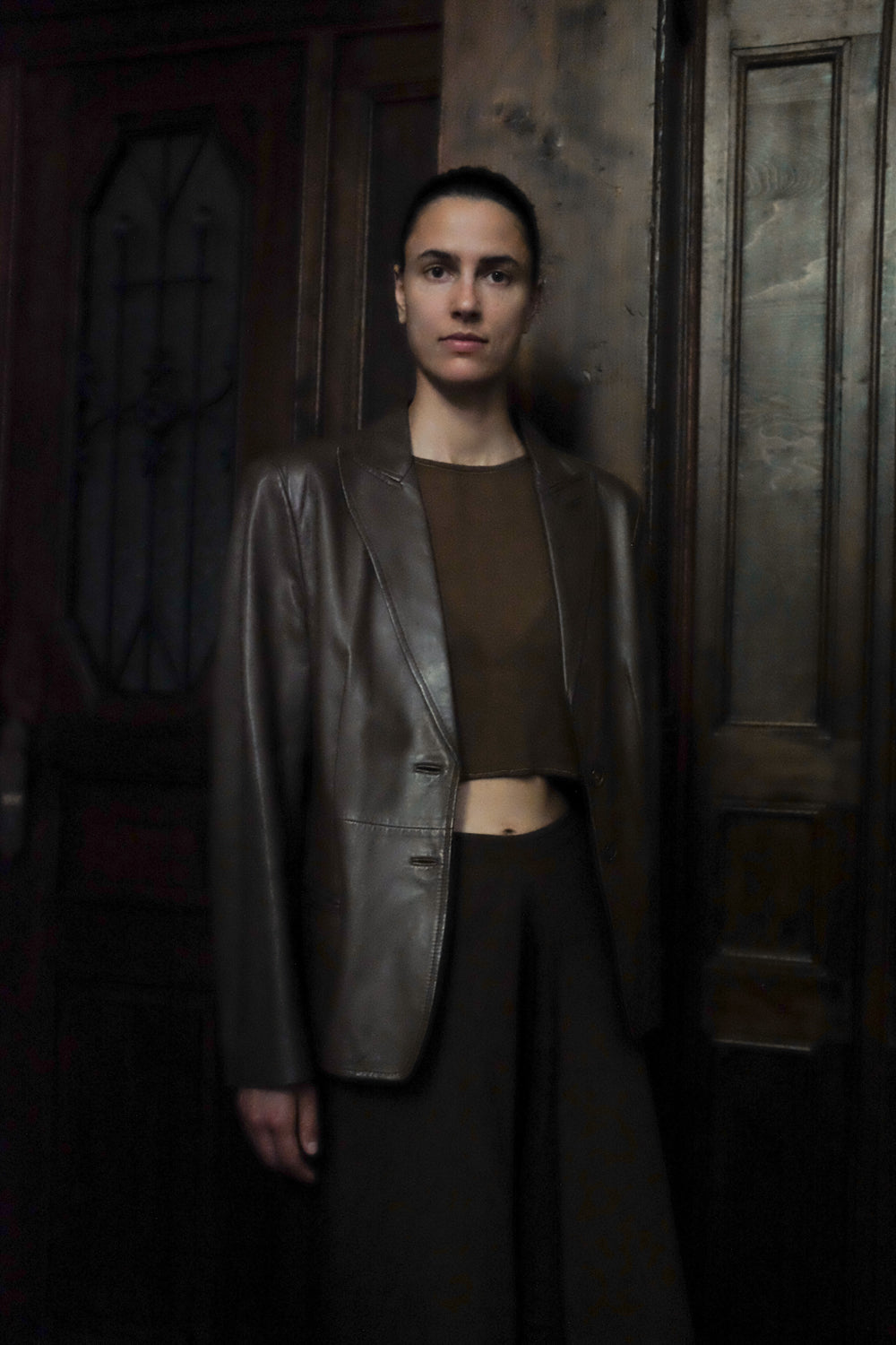 RENÉ LEZARD BROWN LEATHER BLAZER