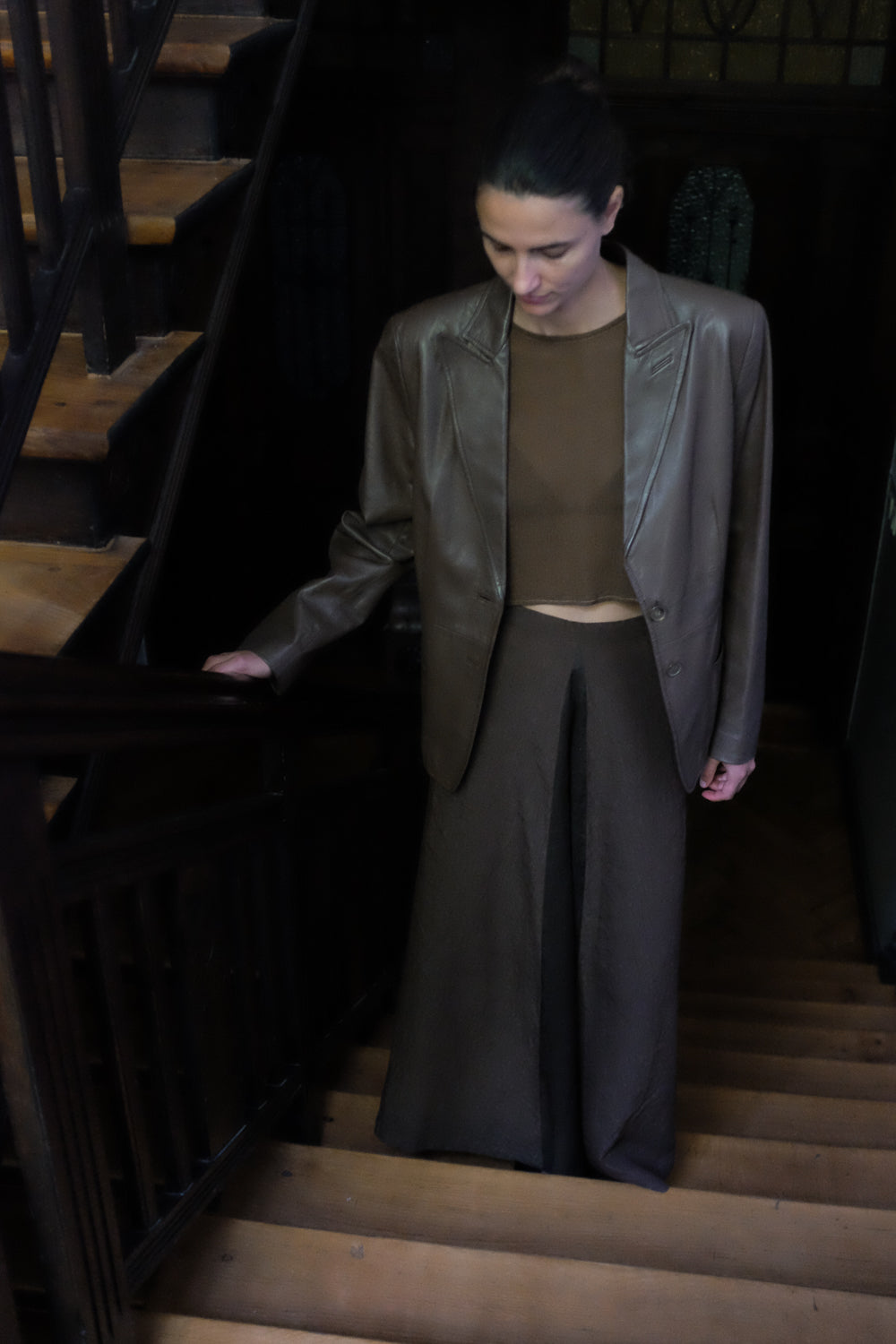 JIL SANDER VINTAGE LONG BROWN SILK SKIRT
