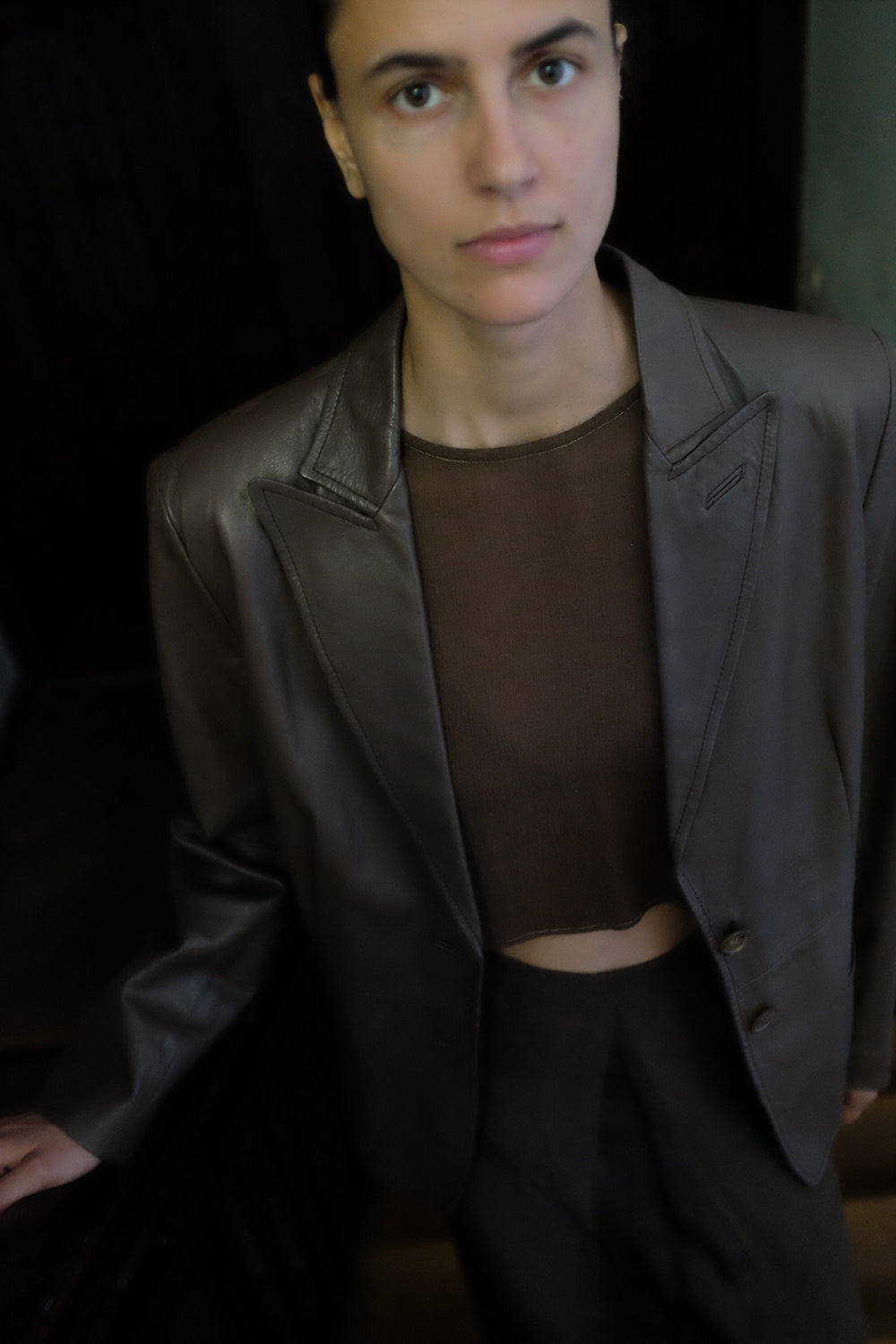 RENÉ LEZARD BROWN LEATHER BLAZER