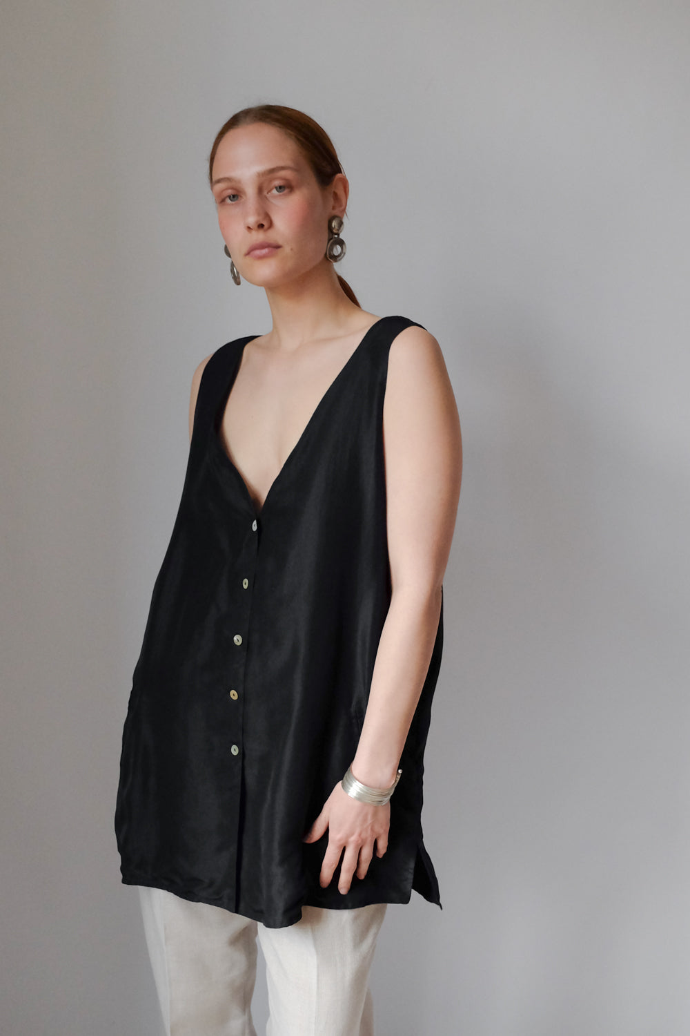 PURE SILK VINTAGE LONG VEST TOP