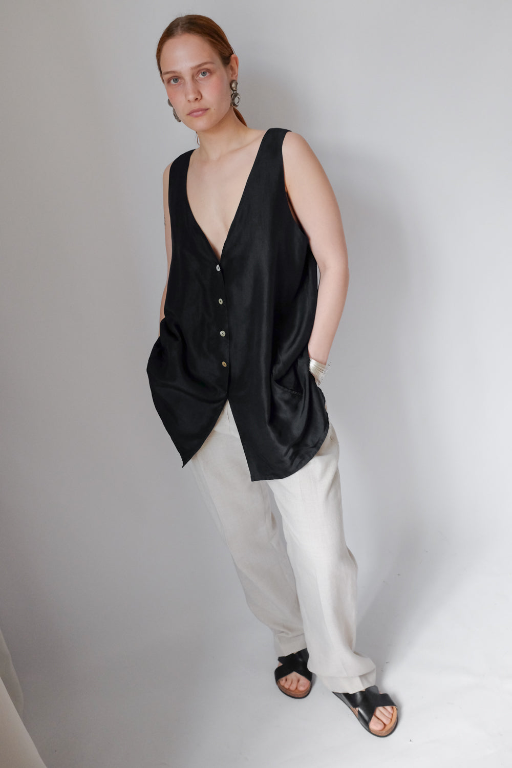 PURE SILK VINTAGE LONG VEST TOP