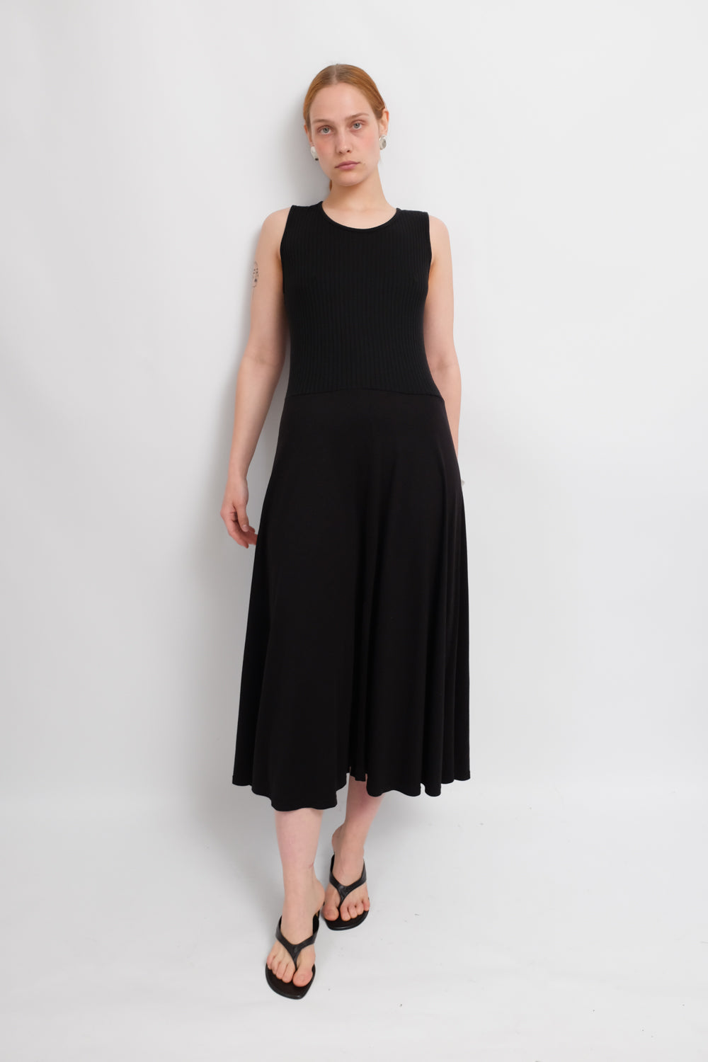 BLACK VISCOSE LONG TANK DRESS