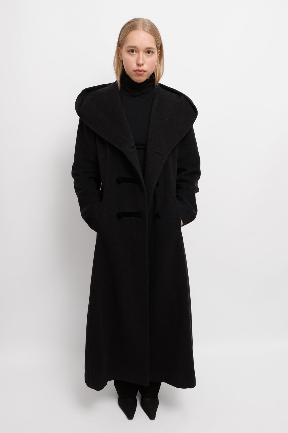 HOODED CASHMERE WOOL LONG COAT