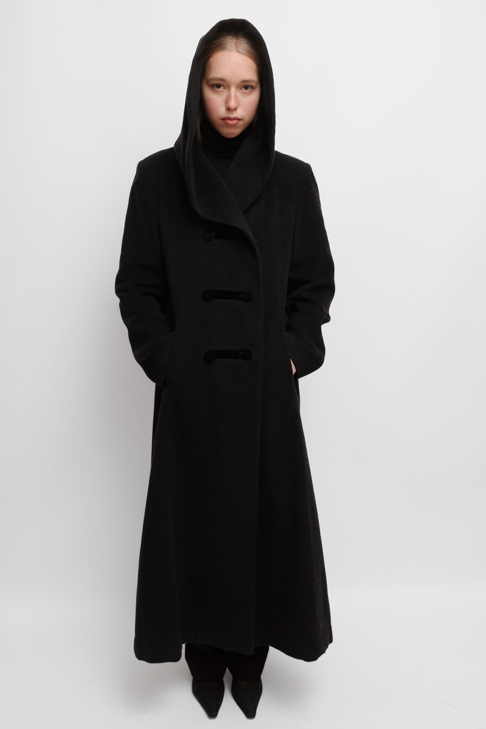 HOODED CASHMERE WOOL LONG COAT