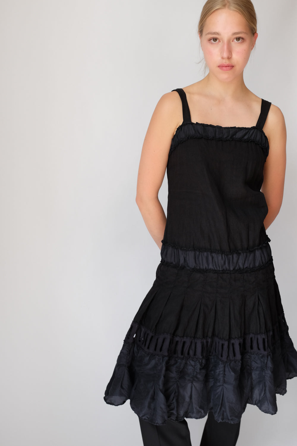PURE LINEN SILK BLACK SLIP DRESS
