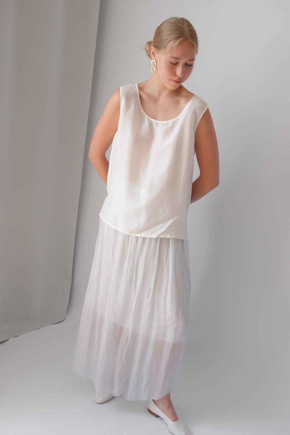 PURE TENDER SILK PALE BLUE MAXI SKIRT