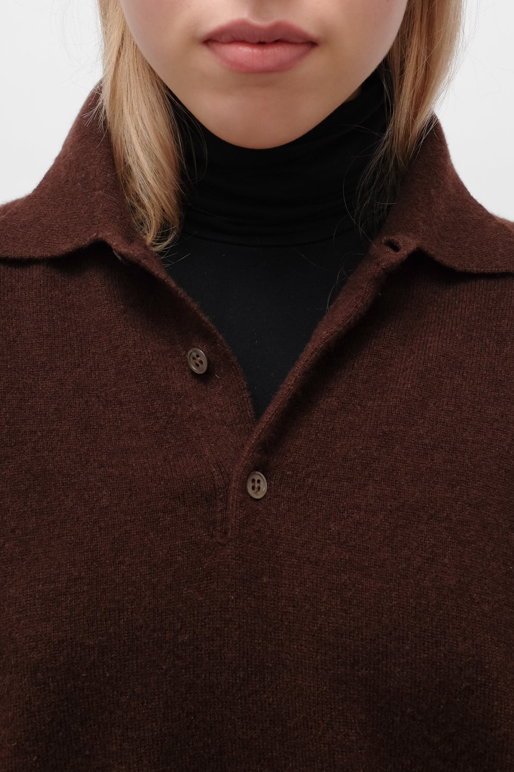 PURE CASHMERE BROWN OVERSIZE POLO SWEATER