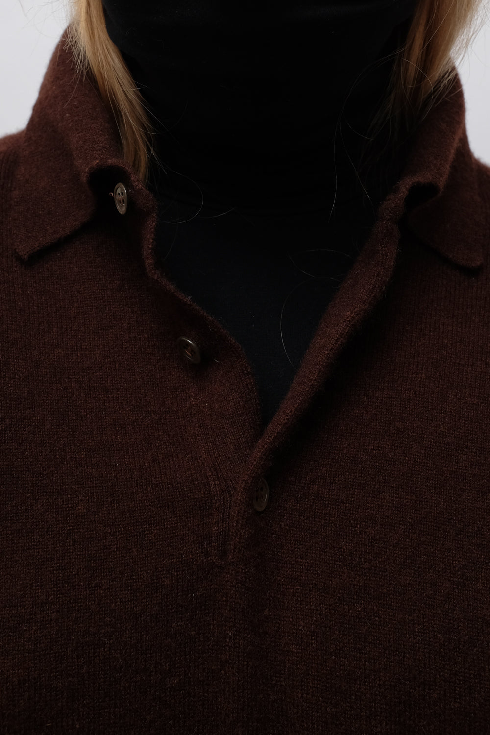 PURE CASHMERE BROWN OVERSIZE POLO SWEATER