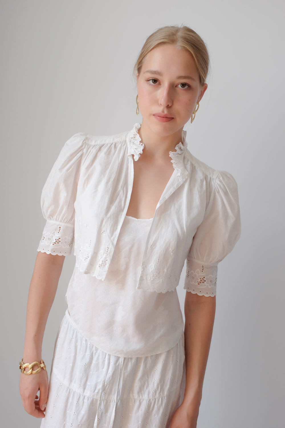 PURE COTTON ANTIQUE VINTAGE LACE CROP JACKET
