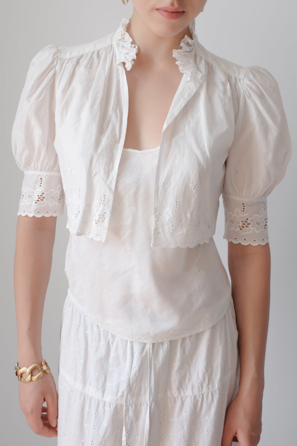 PURE COTTON ANTIQUE VINTAGE LACE CROP JACKET