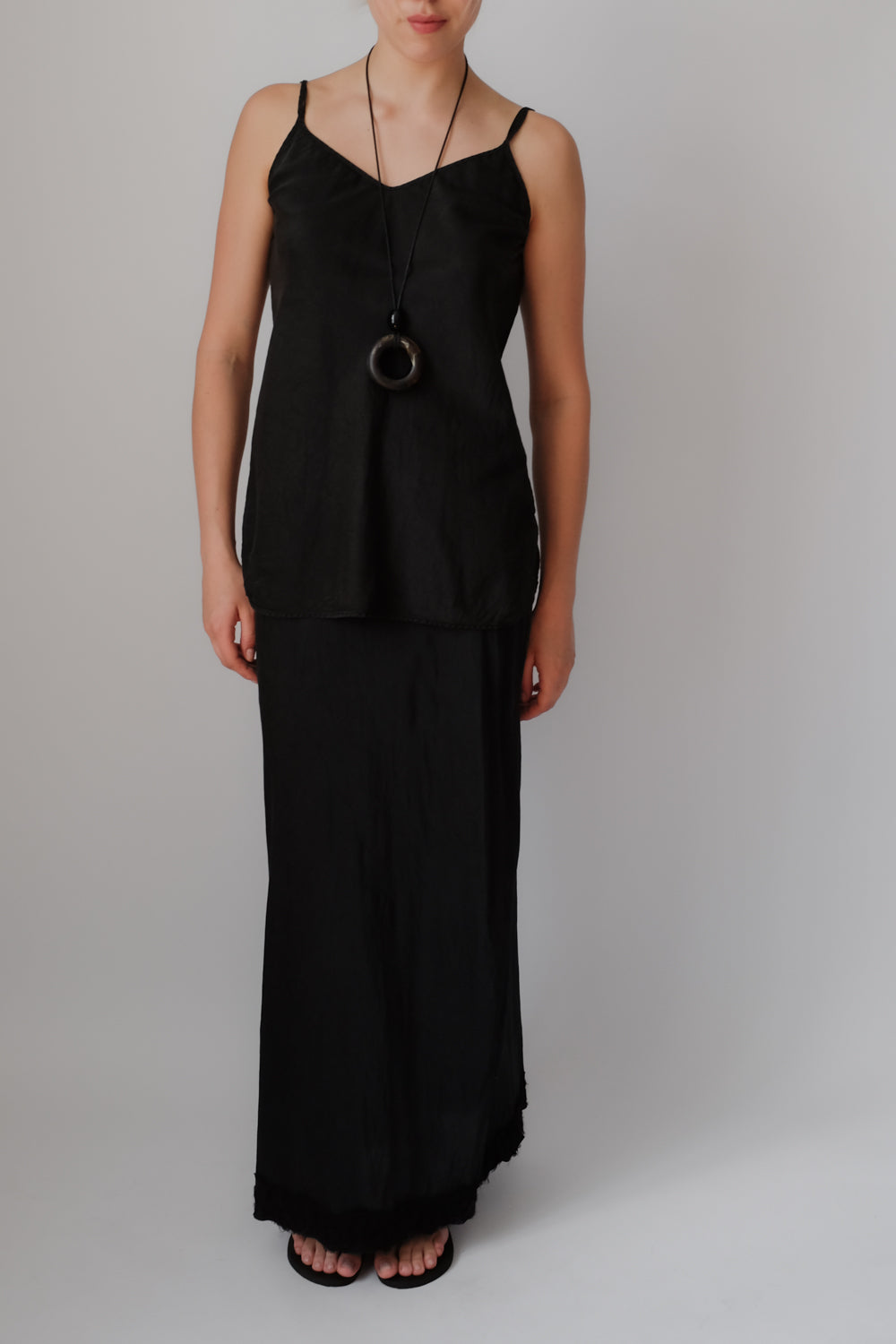 PURE SILK BLACK LACE MAXI SKIRT