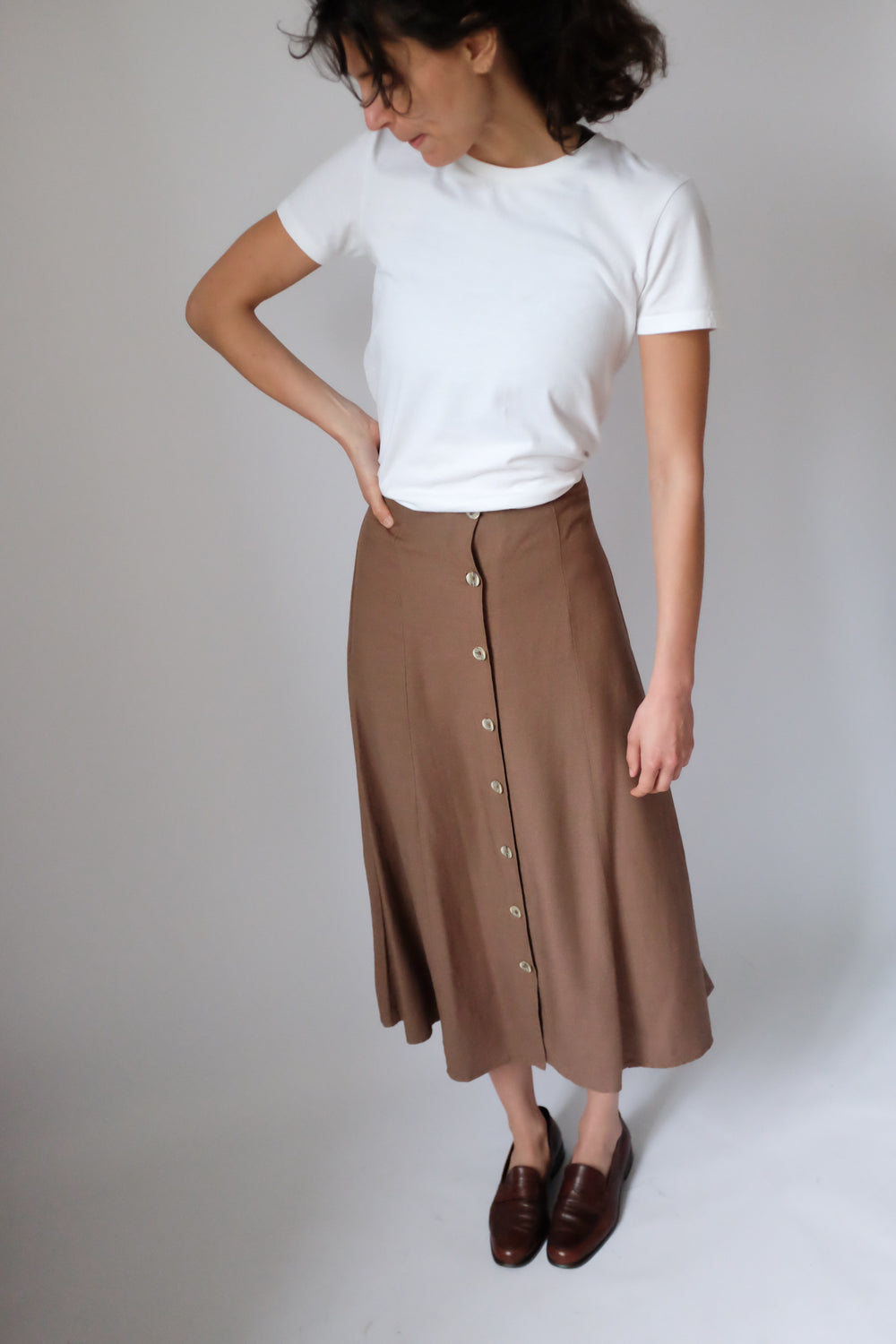 LINEN VISCOSE BROWN VINTAGE FRANCE SKIRT