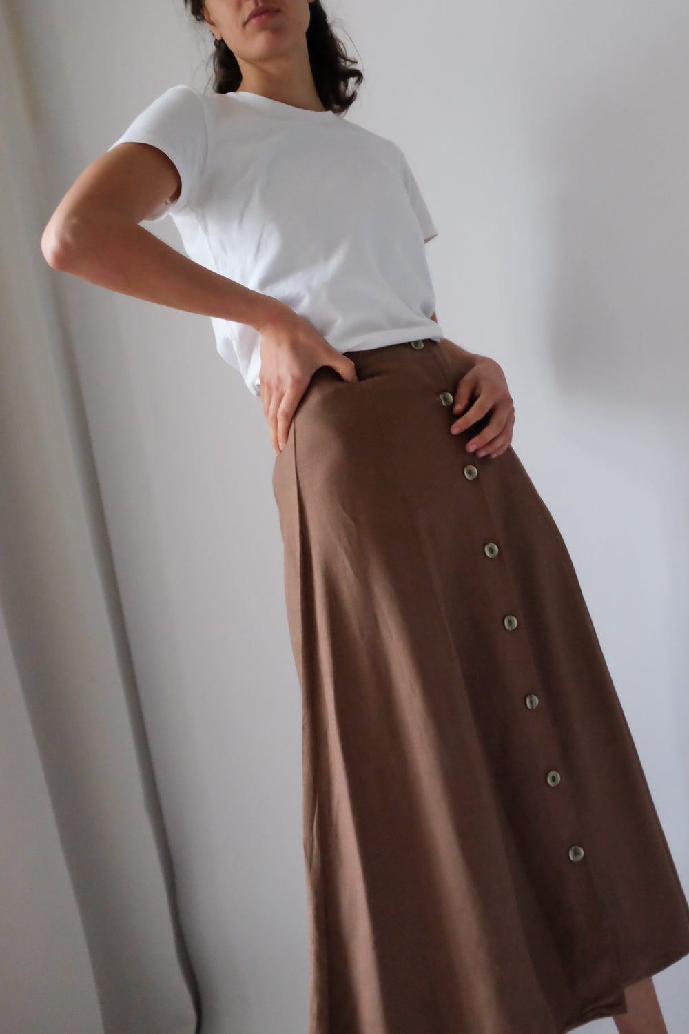 LINEN VISCOSE BROWN VINTAGE FRANCE SKIRT