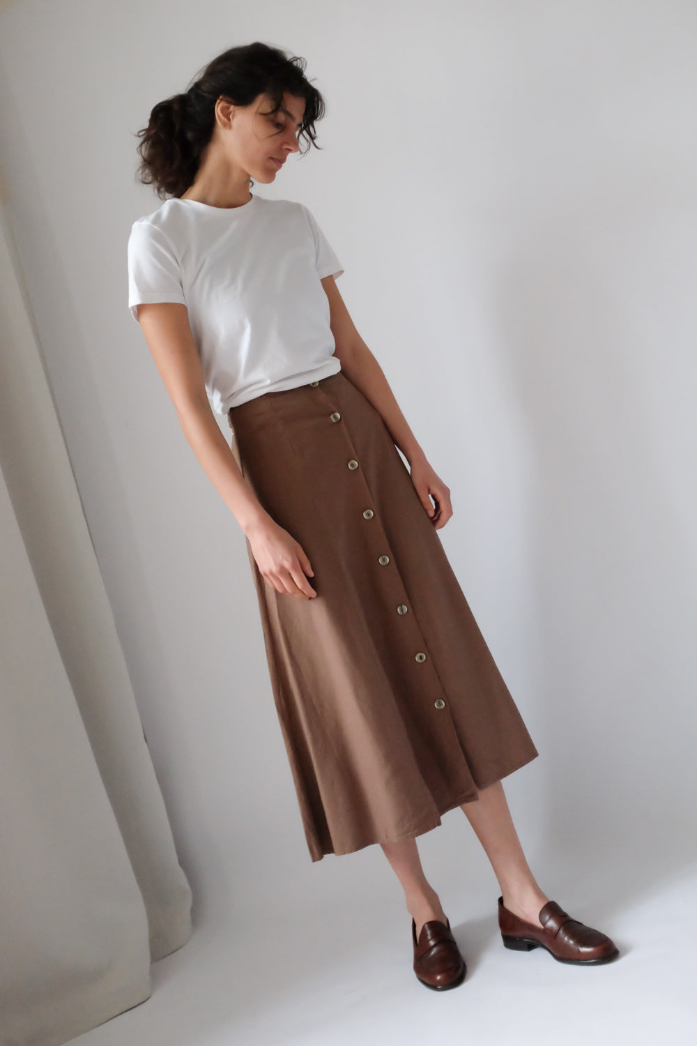 LINEN VISCOSE BROWN VINTAGE FRANCE SKIRT