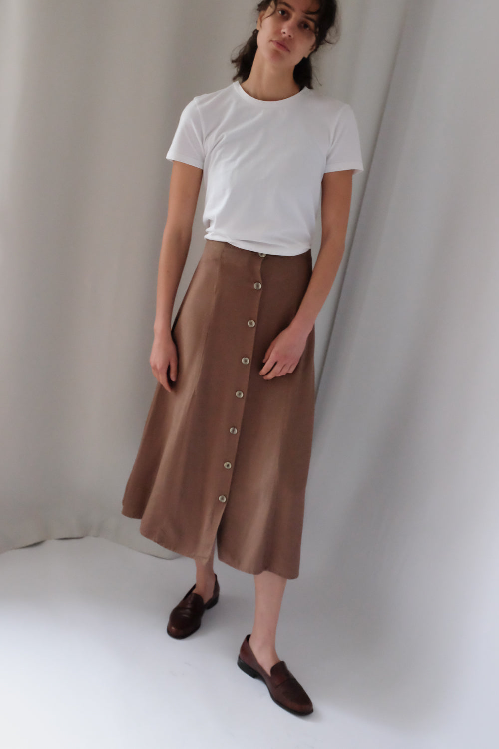 LINEN VISCOSE BROWN VINTAGE FRANCE SKIRT