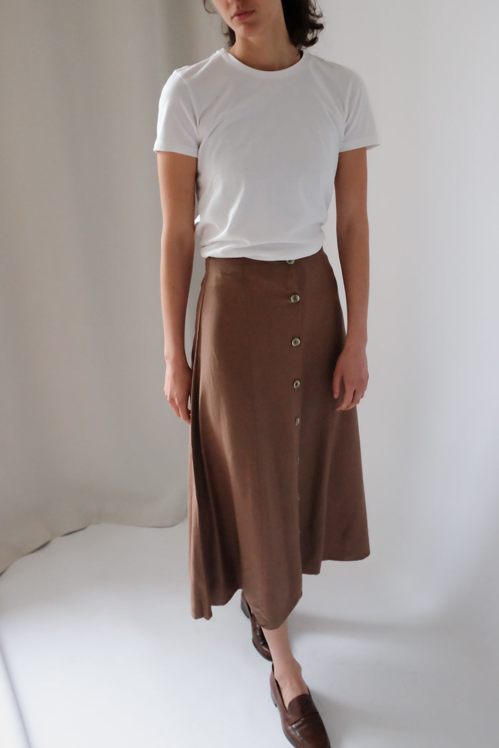 LINEN VISCOSE BROWN VINTAGE FRANCE SKIRT