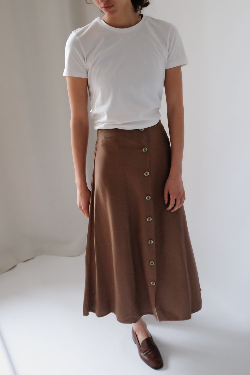 LINEN VISCOSE BROWN VINTAGE FRANCE SKIRT