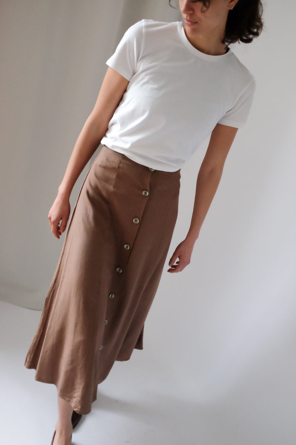 LINEN VISCOSE BROWN VINTAGE FRANCE SKIRT