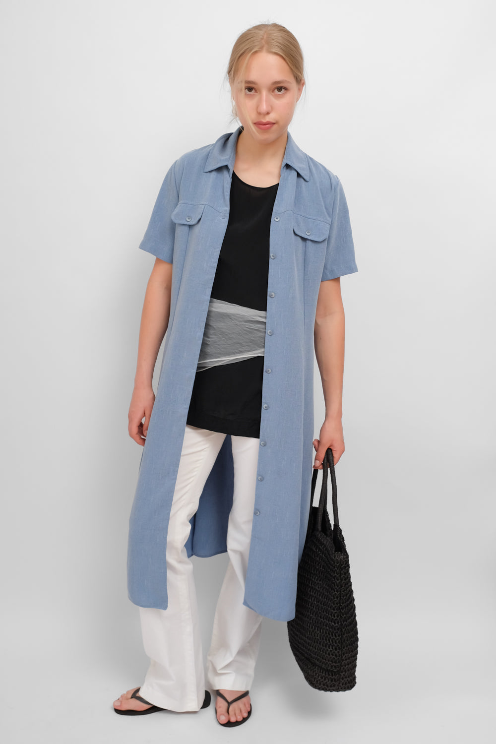 BLUE LONG VINTAGE SHIRT JACKET