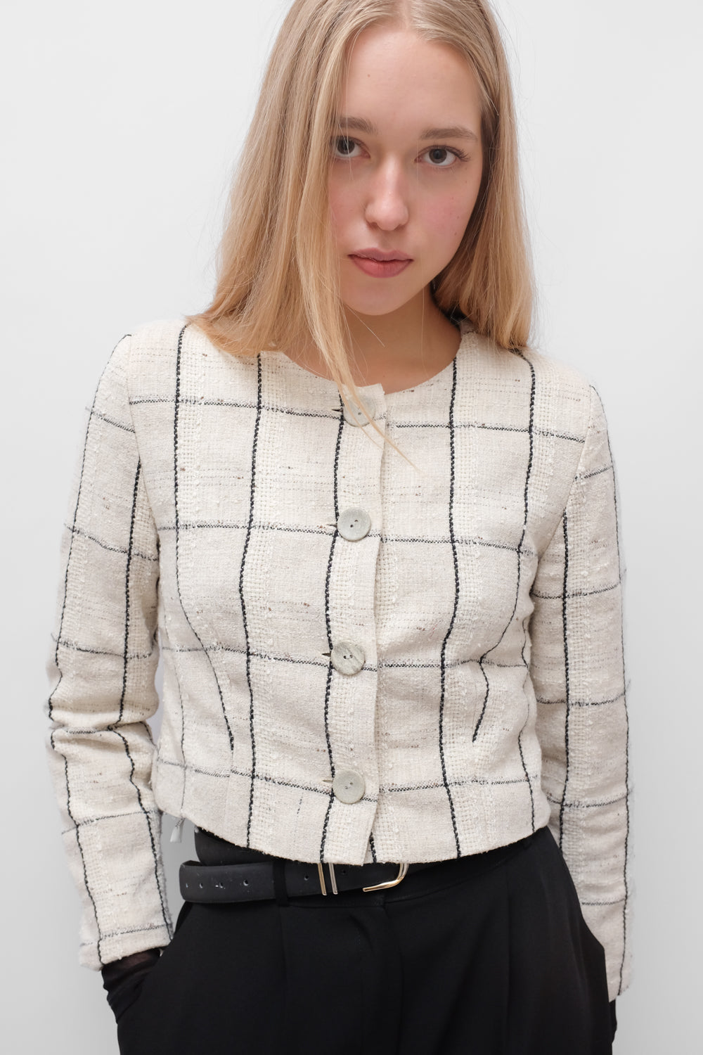 CROP TARTAN VINTAGE BLAZER JACKET