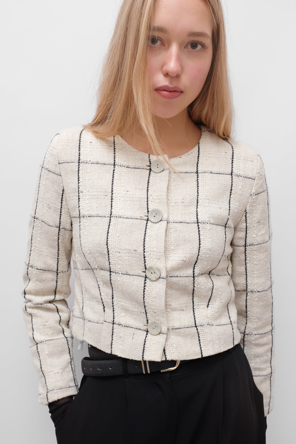 CROP TARTAN VINTAGE BLAZER JACKET