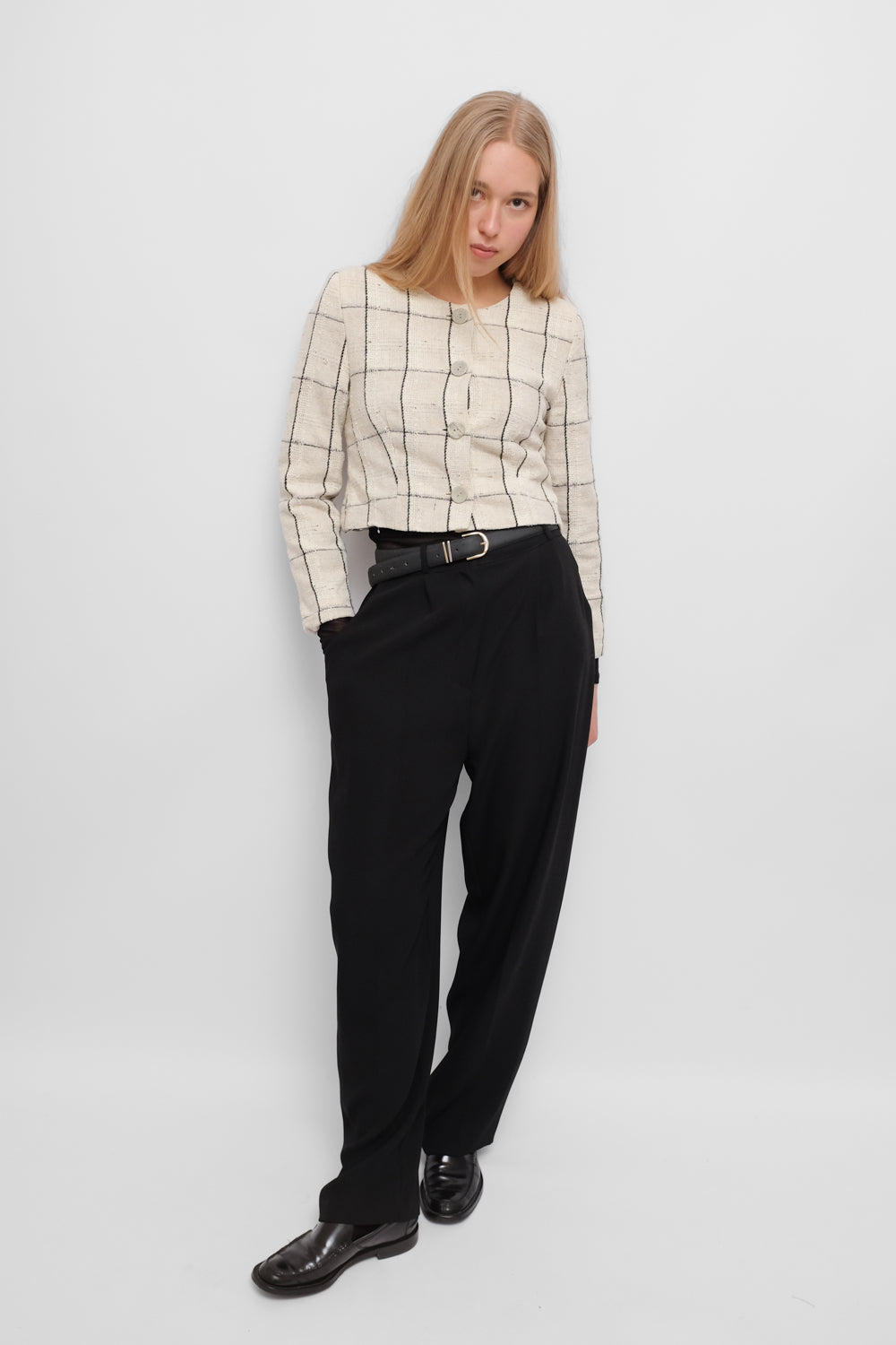 CROP TARTAN VINTAGE BLAZER JACKET