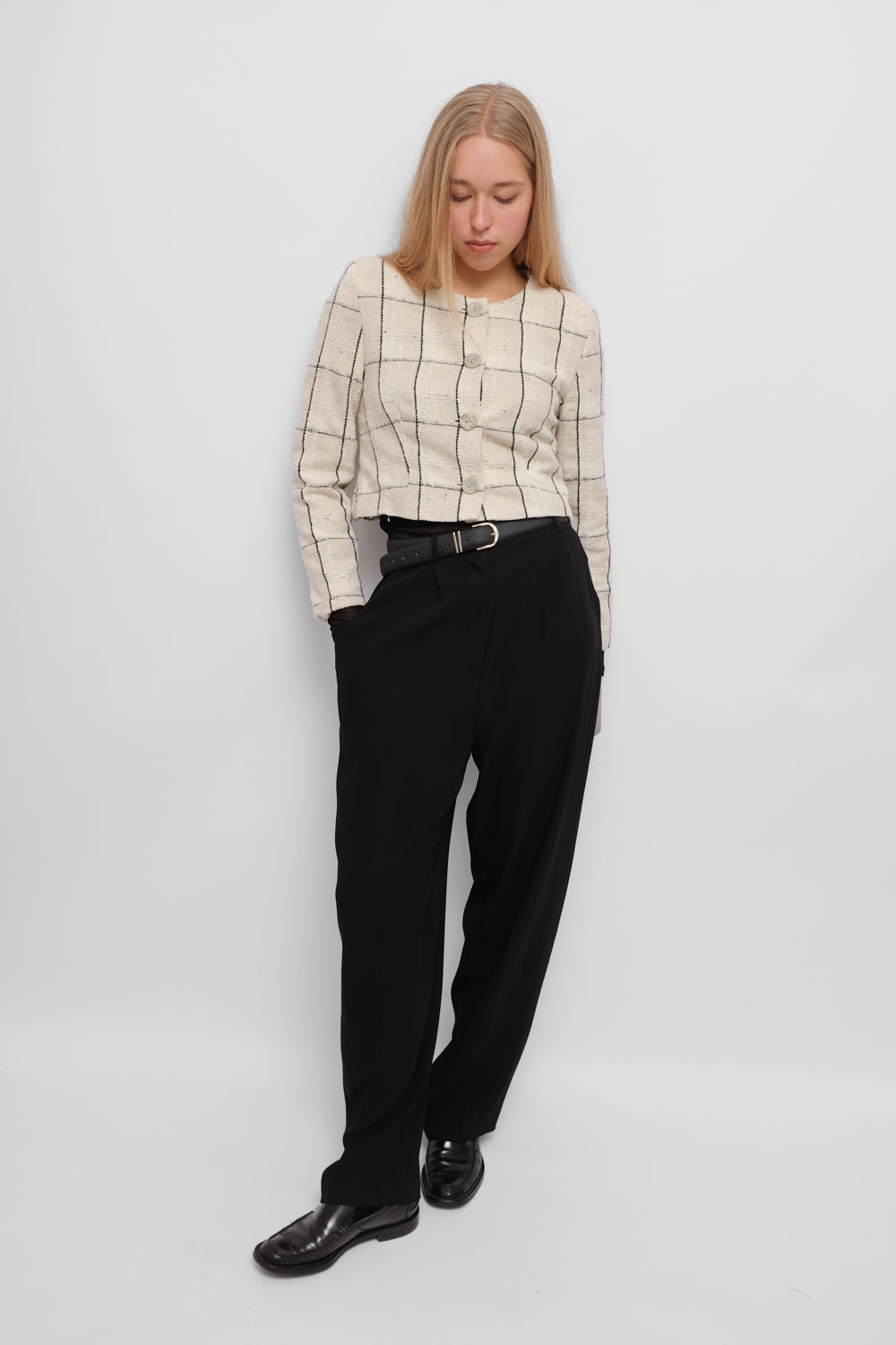 CROP TARTAN VINTAGE BLAZER JACKET