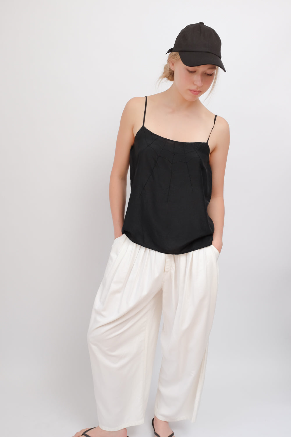 PURE SILK BLACK VINTAGE CAMISOLE TOP
