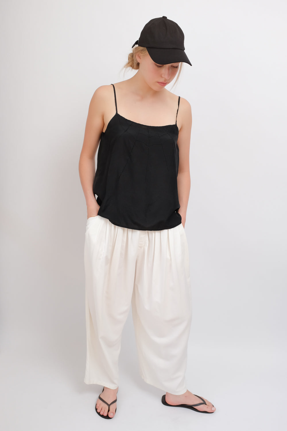PURE SILK BLACK VINTAGE CAMISOLE TOP