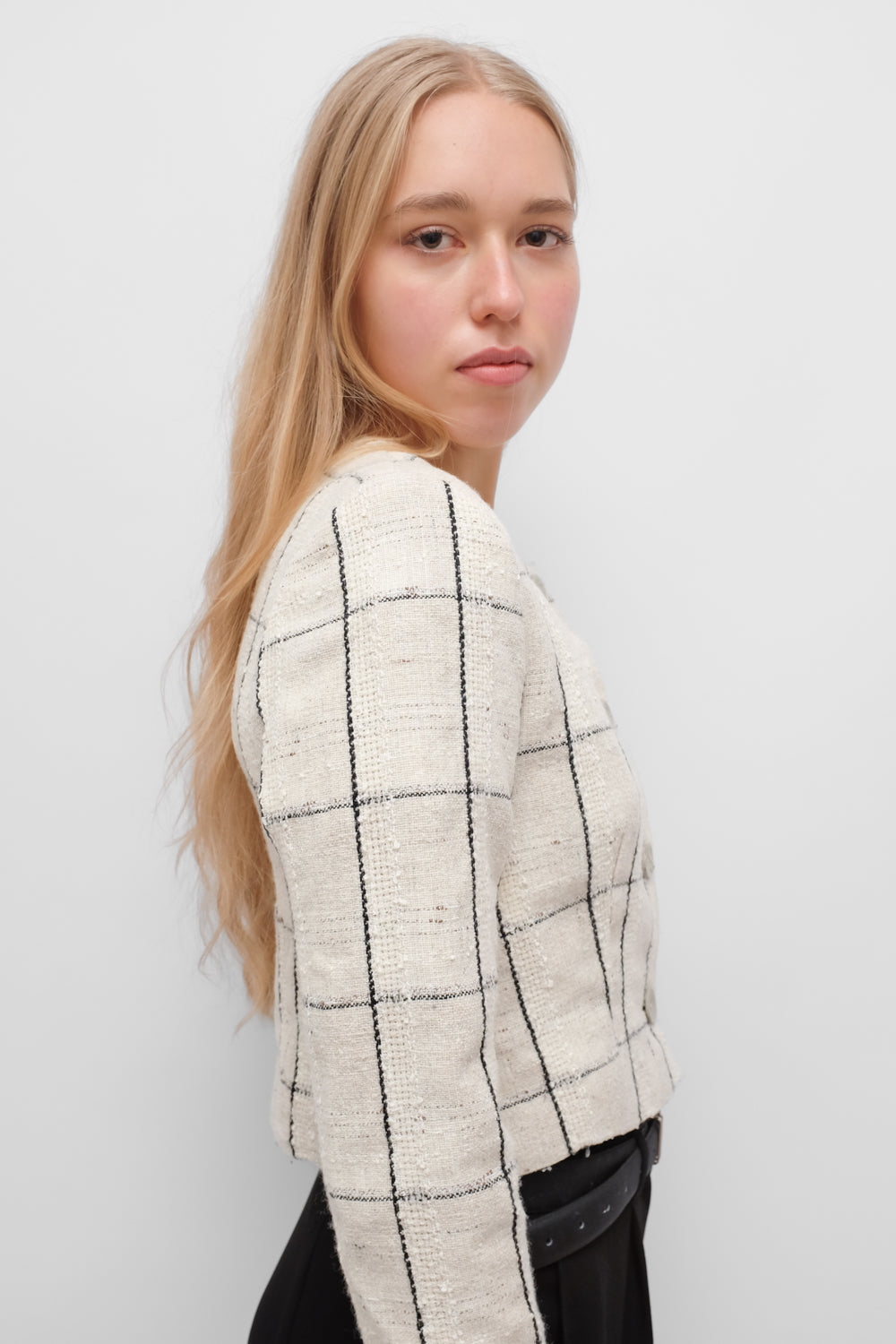 CROP TARTAN VINTAGE BLAZER JACKET