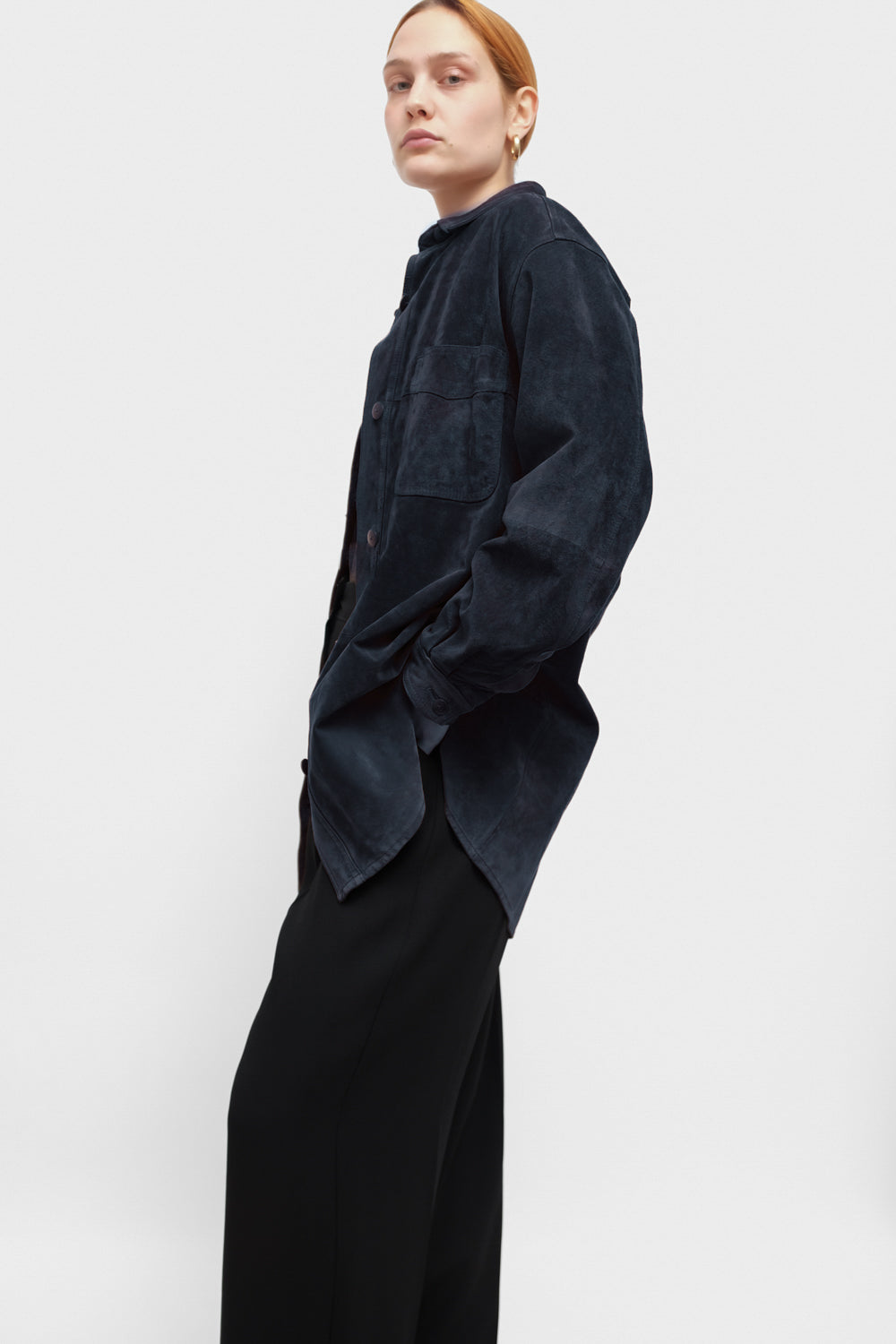 NAVY VINTAGE SUEDE LEATHER OVERSIZE JACKET