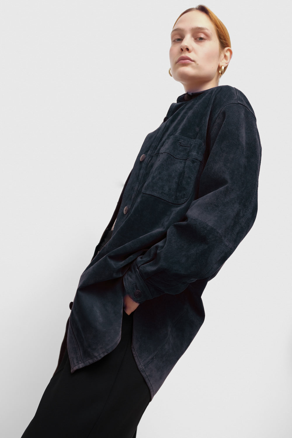 NAVY VINTAGE SUEDE LEATHER OVERSIZE JACKET