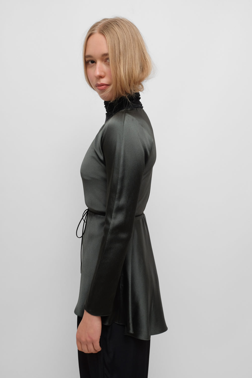 THE ROW GREEN SATIN BLOUSE