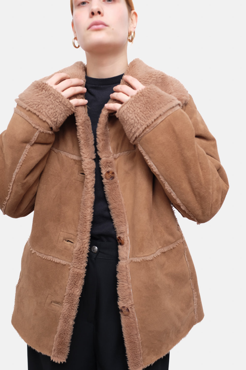 VINTAGE VEGAN TEDDY BROWN SHEARLING JACKET