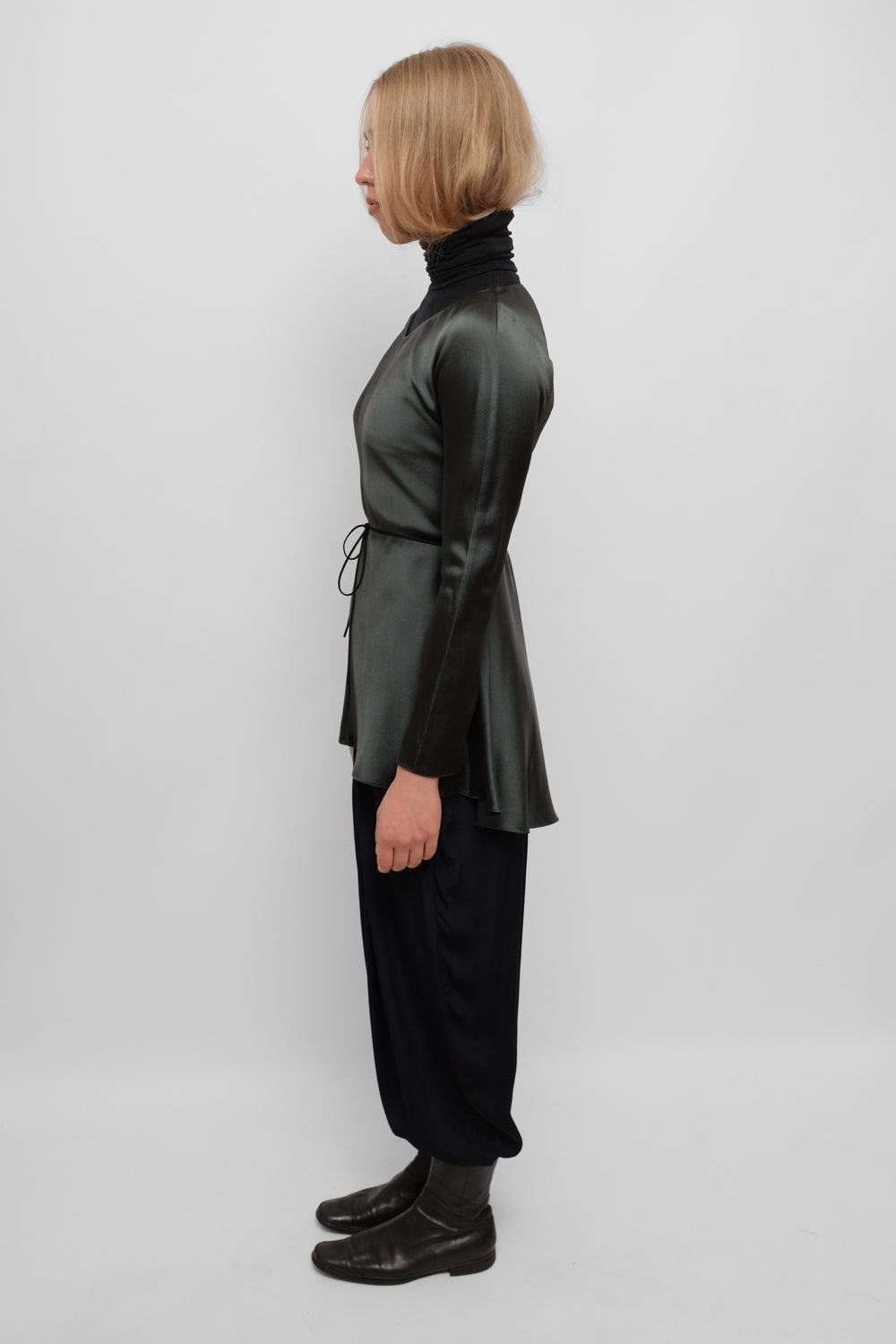 THE ROW GREEN SATIN BLOUSE