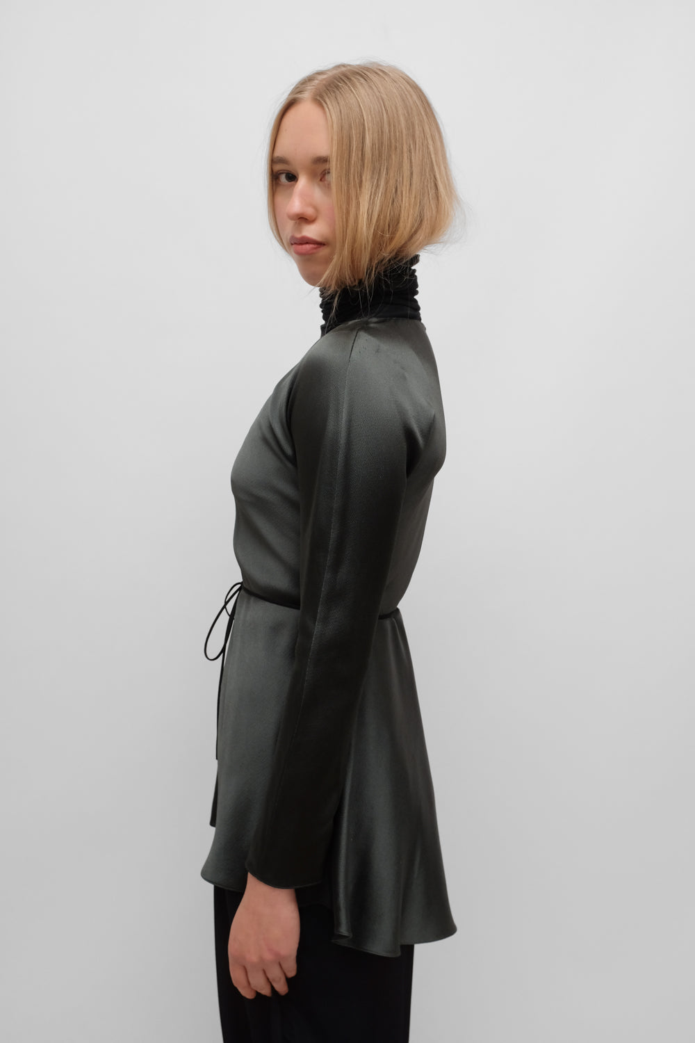 THE ROW GREEN SATIN BLOUSE