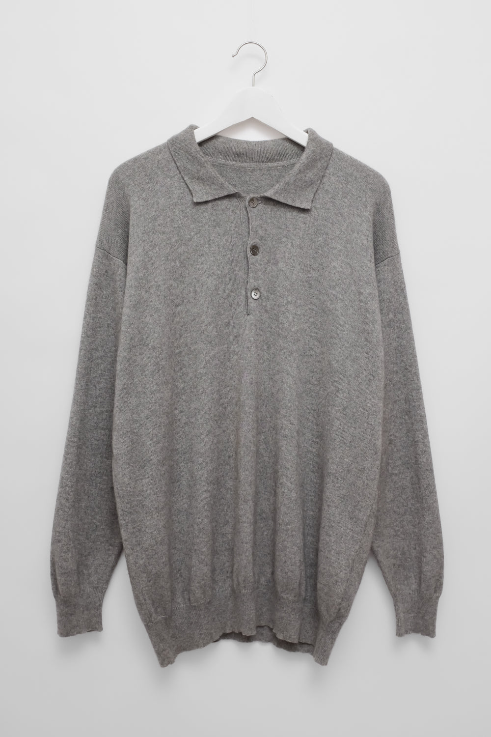 PURE CASHMERE SILK GREY OVERSIZE POLO SWEATER