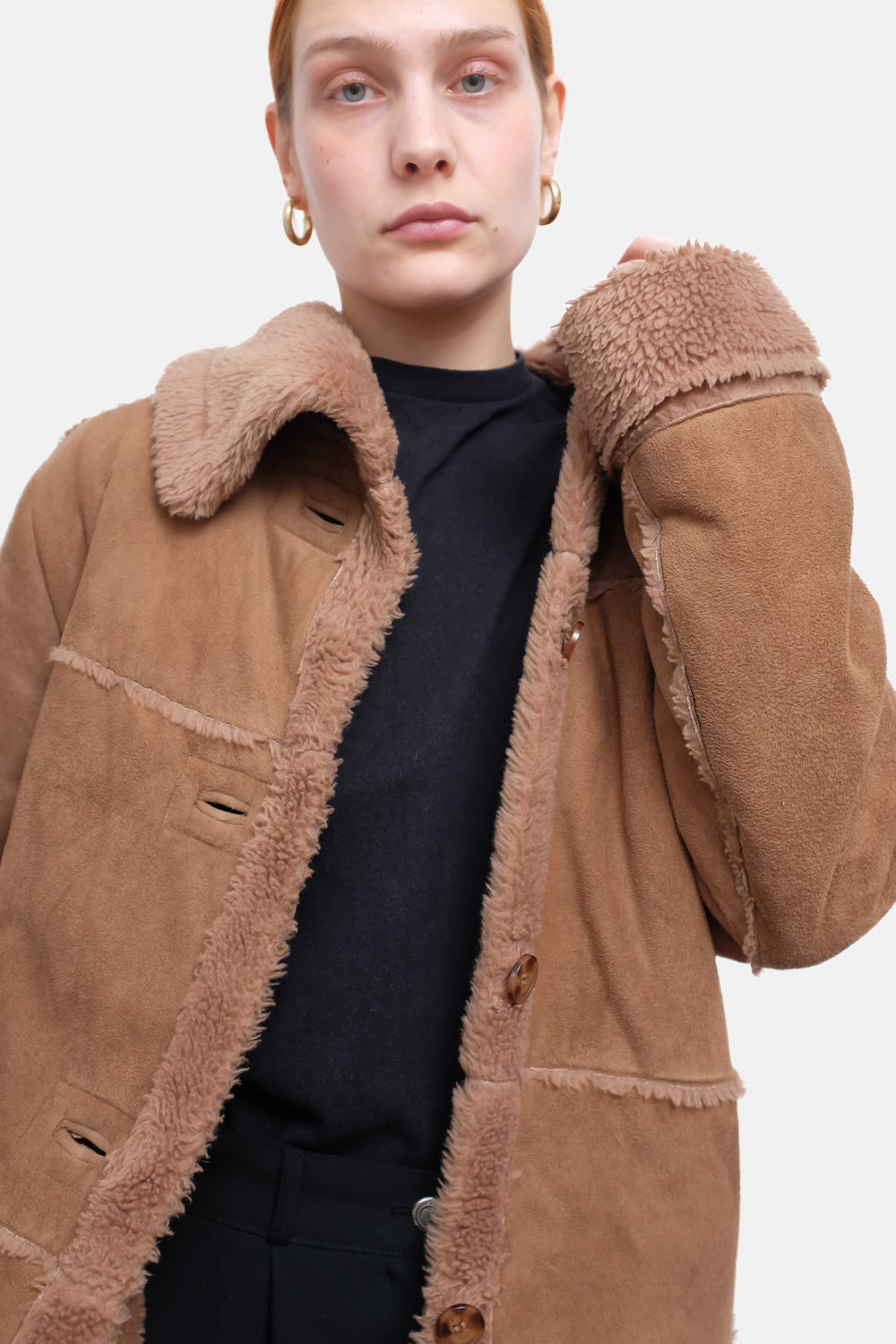 VINTAGE VEGAN TEDDY BROWN SHEARLING JACKET