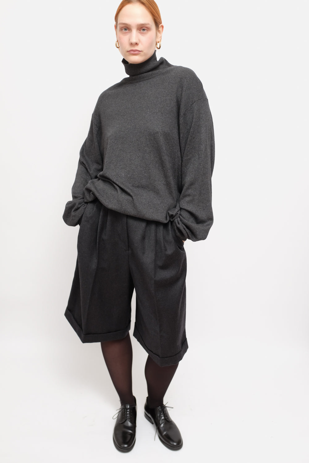 PURE SILK CASHMERE ANTHRACITE TURTLE KNIT