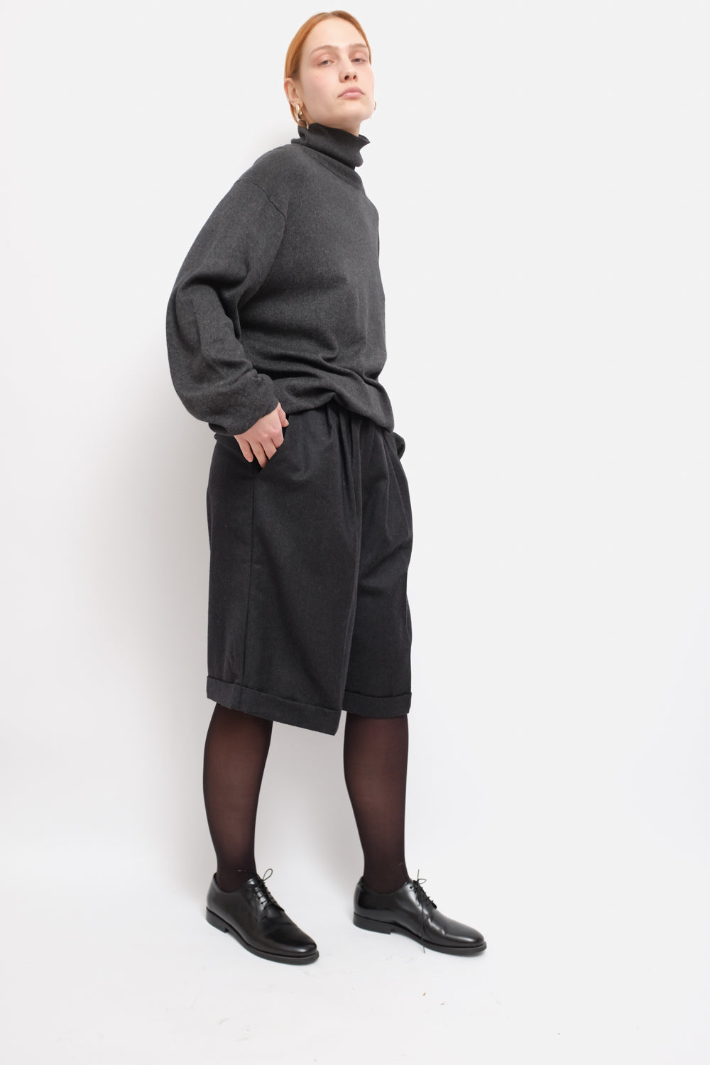 PURE SILK CASHMERE ANTHRACITE TURTLE KNIT