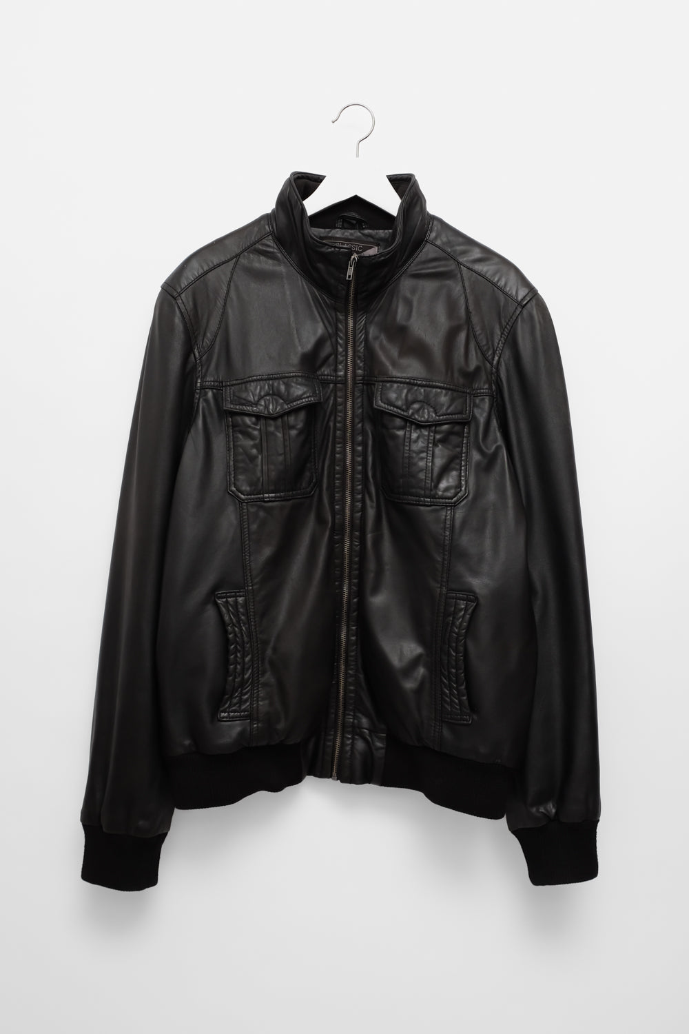 VINTAGE BLACK LEATHER OVERSIZE BOMBER